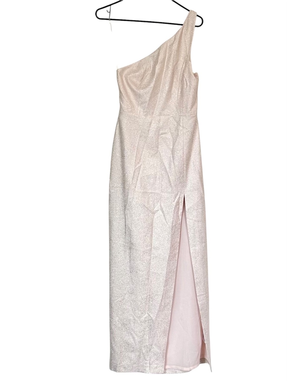 NWT silence + noise One-Shoulder Metallic Powder Pink Maxi Dress w/High Slit 10 - Picture 2 of 10